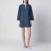 Valentino Vlogo Signature Mini Dress With V-neck And Pockets In Blue