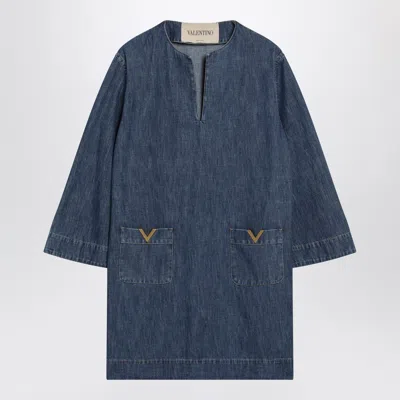 Valentino Garavani Denim Mini Dress With V Gold Details In Black