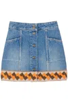 Valentino Embroidered Hem Denim Mini Skirt In Blue