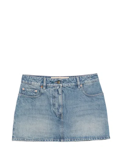 Valentino Garavani Denim Mini Skirt With Inner Culottes In Blu