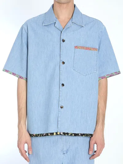 Valentino Denim Shirt Featuring Chest Pocket And Trimmed Sleeves In Blue