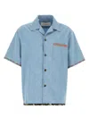 Valentino Garavani Denim Bowling Shirt With Floral Trim In Blue