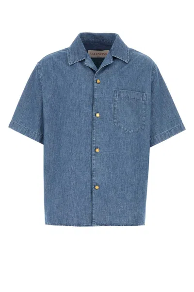 Valentino Denim Shirt Chest Pocket In Blue