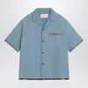 Valentino Garavani Denim Bowling Shirt With Floral Trim In Blue