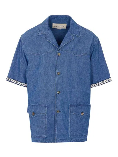 Valentino Garavani Denim Shirt With Frontal Buttons Closure In Blue