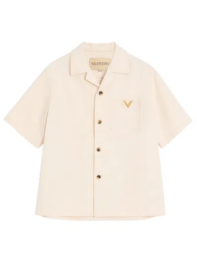 Valentino Garavani Denim Shirt With Gold V Details For Men In Neutral