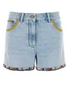 Valentino Denim Shorts With Embroidered Hem And Pockets In Blue