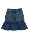 Valentino Ruffled Hem Skirt With Pockets And Belt Loops In Blue