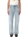 Valentino Blue Embroidered Denim Jeans In Blue