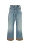 Valentino Garavani Light Blue Jeans With Logo Patch On The Back And Jacquard Cuffs In Denim Woman