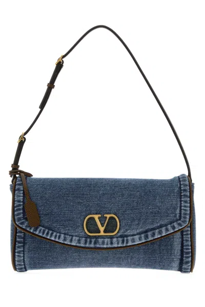 Valentino Garavani Denim With Leather Trim Shoulder Bag In Blue