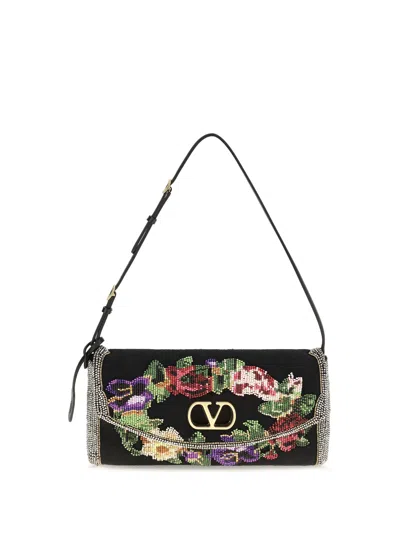 Valentino Garavani Small Devain Shoulder Bag With Floral Bead Embroidery In Multi