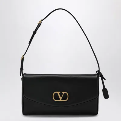 Valentino Garavani Devain Leather Shoulder Bag With Metal Vlogo Signature In Black