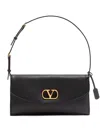 Valentino Garavani Devain Leather Shoulder Bag With Metal Vlogo Signature In Black