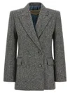 Valentino Double-breasted Natte Buttoned Blazer In Gray