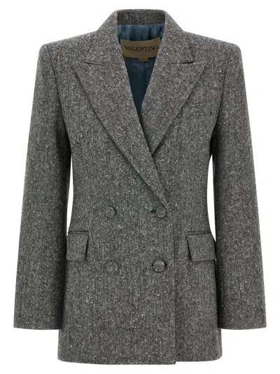 VALENTINO VALENTINO GARAVANI DOUBLE-BREASTED BLAZER BLAZERS GRAY