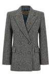 Valentino Double-breasted Natte Buttoned Blazer In Gray