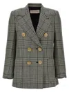 Valentino Houndstooth Double-breasted Blazer In White/black