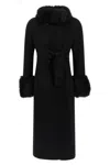 Valentino Womens Nero Fur-embellished Belted Wool And Cashmere Wool Coat In Black