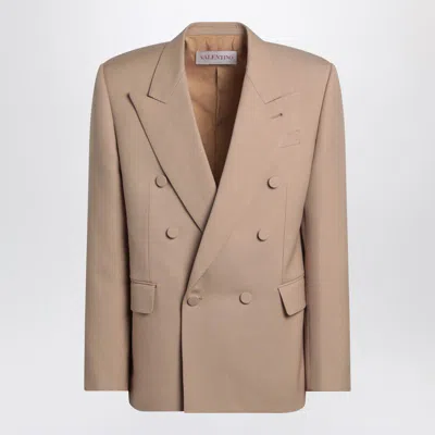 Valentino Double-breasted Jacket Camel Light In Wool In Neutral