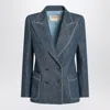 Valentino Garavani Double-breasted Jacket In Chambray Denim In Blue