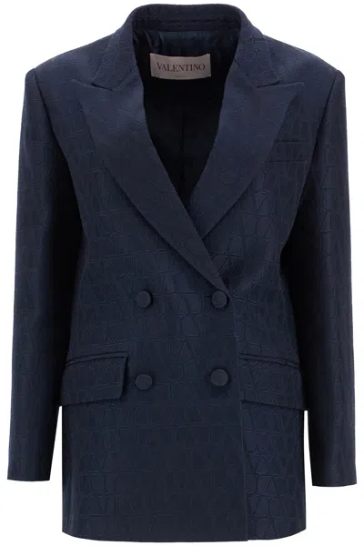 Valentino Double-breasted Long-sleeved Blazer In Navy