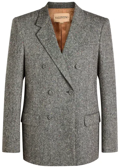 Valentino Garavani Double-breasted Tweed Blazer In Gray