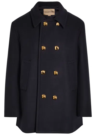 Valentino Garavani Double-breasted Wool Peacoat In Blue