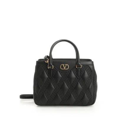 Valentino Garavani Double Handle Bag - Quiltie 67 - Nappa Deluxe/a.brass Logo In Black