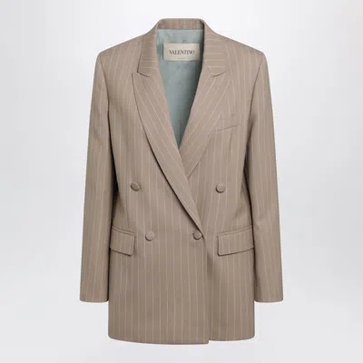 Valentino Garavani Doublebreasted Pinstripe Jacket In Mud/ivory Virgin Wool In Beige