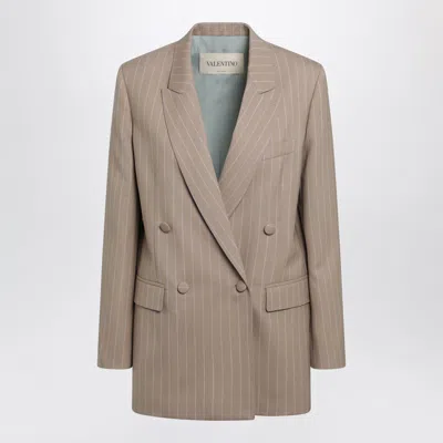 Valentino Garavani Double-breasted Pinstripe Virgin Wool Jacket In Neutral