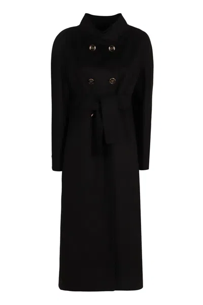 Valentino Garavani Double-breasted Wool And Cashmere Jacket With Logo Button Detailing And Waist Bel In Burgundy