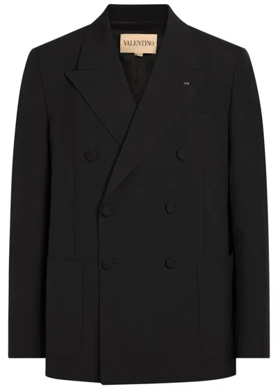 Valentino Garavani Double-breasted Wool Blazer In Black