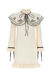Valentino Wool Blend Mini Dress With Embroidered Ruffles