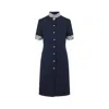 Valentino Structured Midi Dress With High Collar In Blue