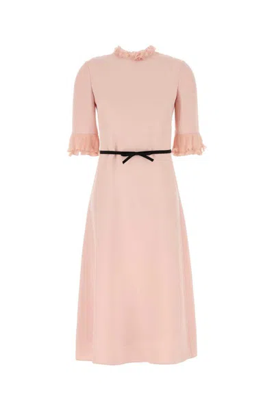 Valentino Cady Dress With Bow Detail And Ruffles In Pink