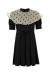 Valentino Silk Mini Dress With Pleated Skirt And Polka Dot Collar In Black