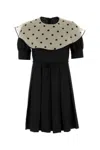 Valentino Silk Mini Dress With Pleated Skirt And Polka Dot Collar In Black