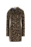 Valentino Long Sleeve Cashmere Dress With Embroidery And Feathers In Brown