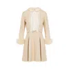 Valentino Nude Viscose-silk Blend Dress With Feather-accented Cuffs In Beige
