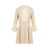 Valentino Nude Viscose-silk Blend Dress With Feather-accented Cuffs In Beige