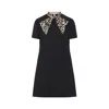 Valentino Embellished Pussy-bow Wool And Silk-blend Crepe Mini Dress In Black