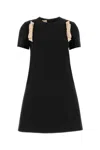 Valentino Wool Dress With Bow Accents And Round Neckline In Black