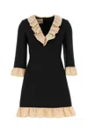 Valentino Womens Navy Betulla Ruffled V-neck Wool And Silk Midi Dress In Black
