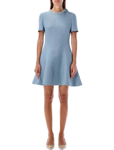 Valentino Garavani Dress Embroidery Neck In Blue