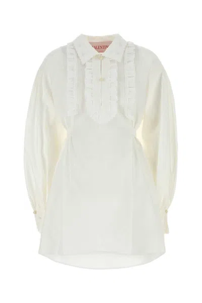 Valentino Garavani Lace-trimmed Cotton-linen Shirt In White