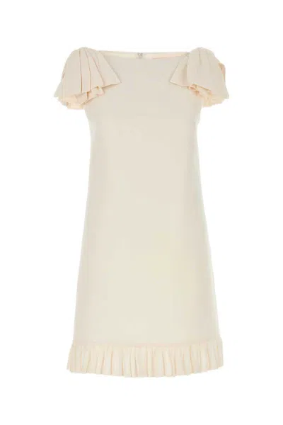 Valentino Boat Neckline Silk And Wool Blend Dress In Nude