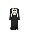 Valentino Belted Bow-embellished Velvet And Ottoman-trimmed Wool Midi Dress