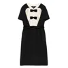 Valentino Belted Bow-embellished Velvet And Ottoman-trimmed Wool Midi Dress