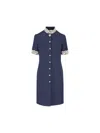 Valentino Structured Midi Dress With High Collar In Blue